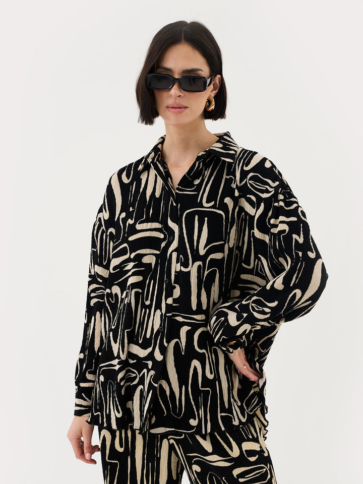 Plisse Shirt In Abstract Print Co-Ord