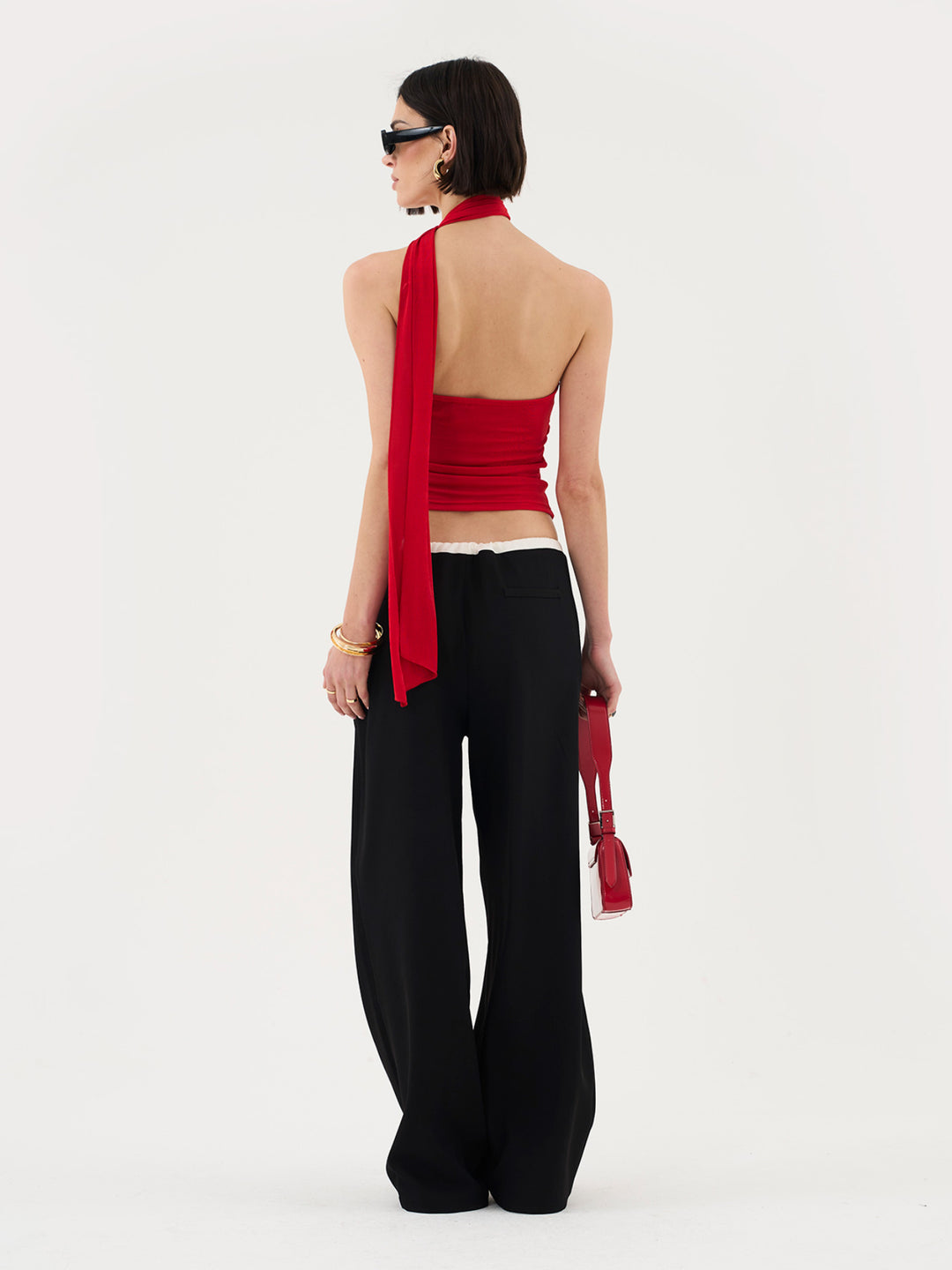 Tie Neck Bandeau Top In Red