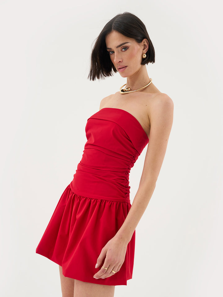 Bandeau Flippy Mini Dress In Red