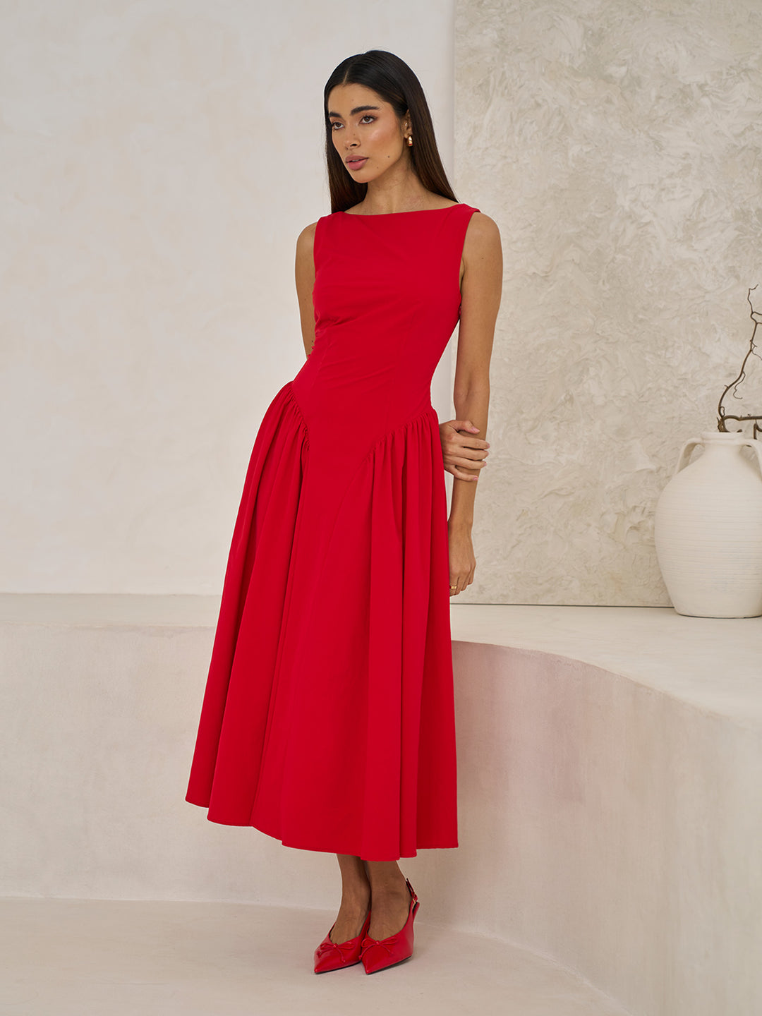 BOAT NECK MIDI DRESS