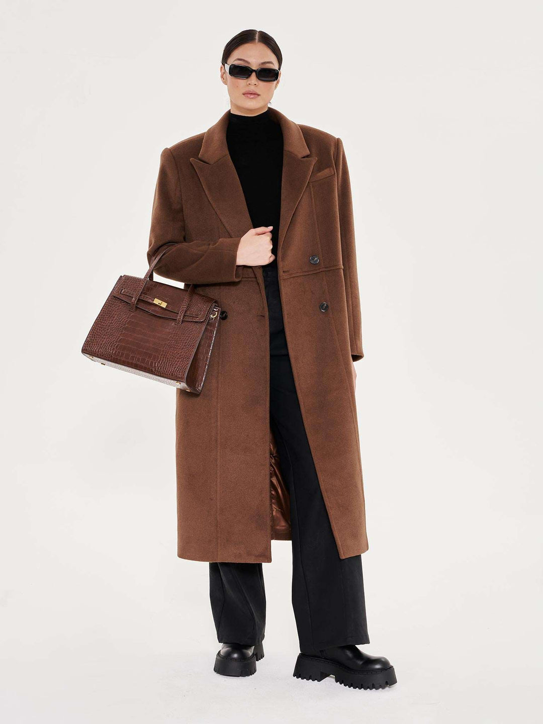 Tailored Crombie Coat - Brown