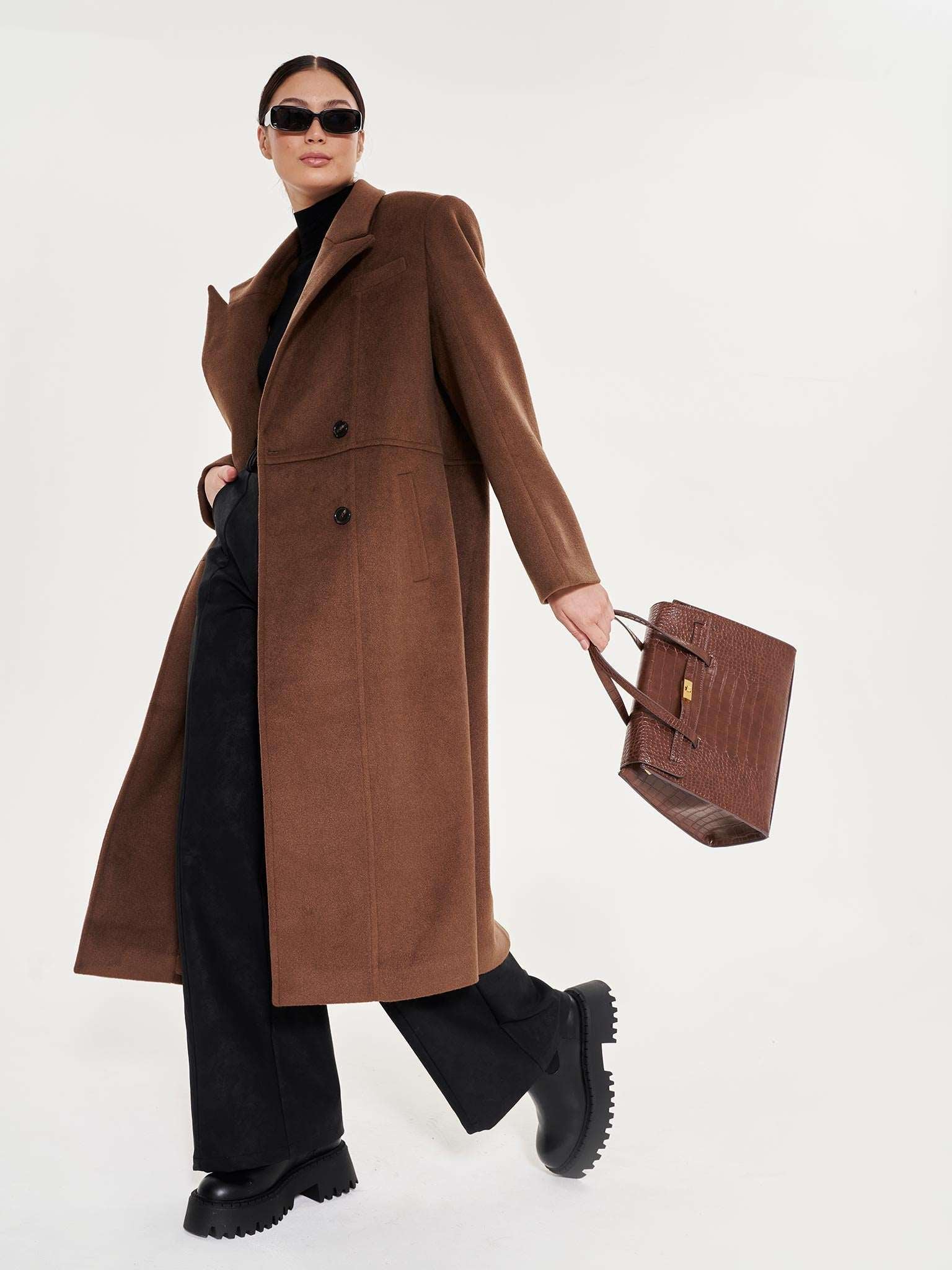 Tailored Crombie Coat Brown