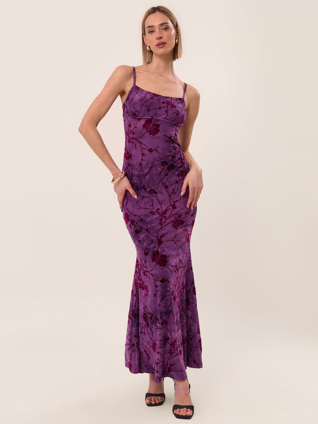 Strappy Floral Burnout Maxi Dress In Amethyst