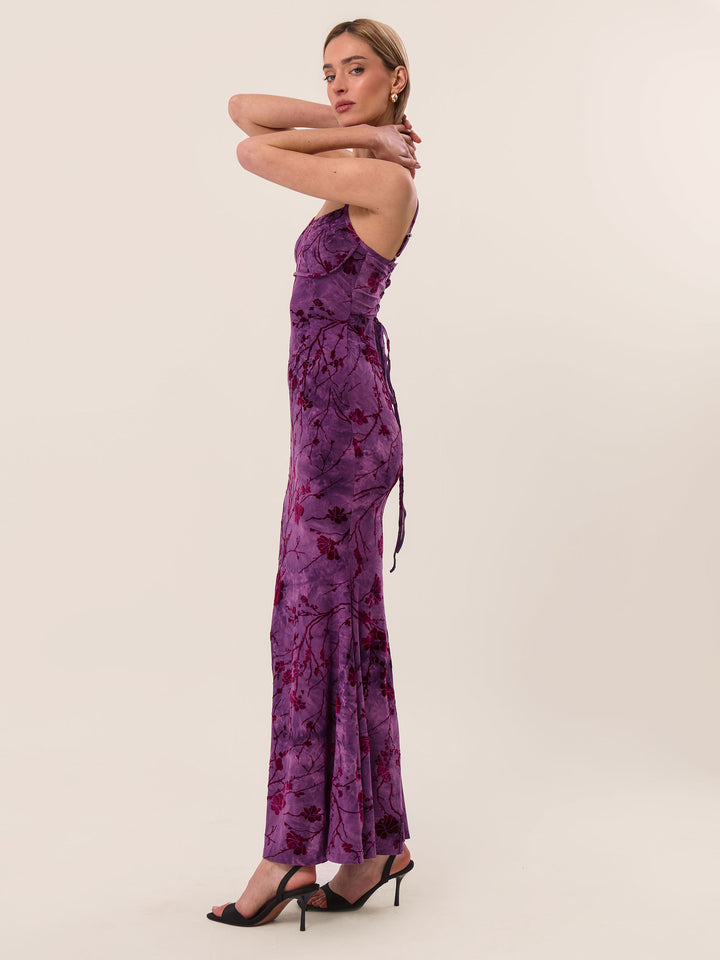 Strappy Floral Burnout Maxi Dress In Amethyst