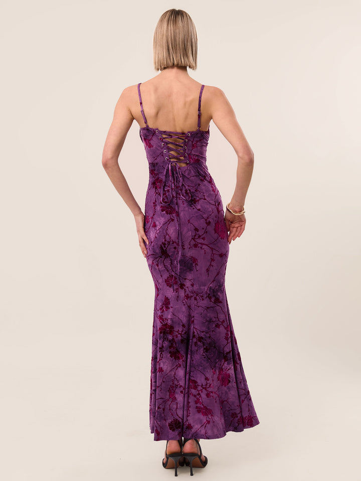 Strappy Floral Burnout Maxi Dress In Amethyst