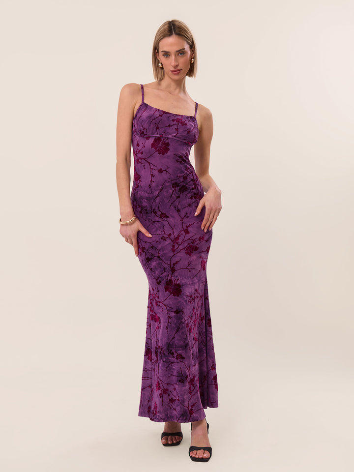 Strappy Floral Burnout Maxi Dress In Amethyst