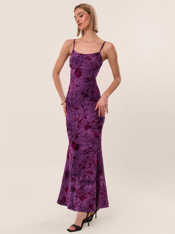 Strappy Floral Burnout Maxi Dress In Amethyst