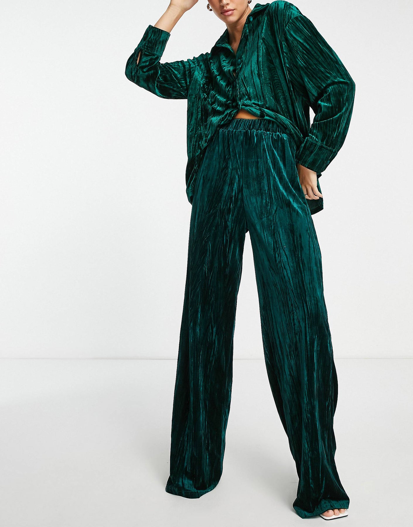 Elasticated Super Wide Leg Trousers In Emerald Green Co-Ord – EXTRO&VERT