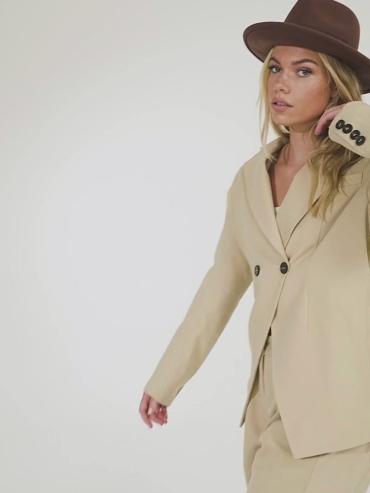 Oversized Double Breasted Blazer Co-ord Beige