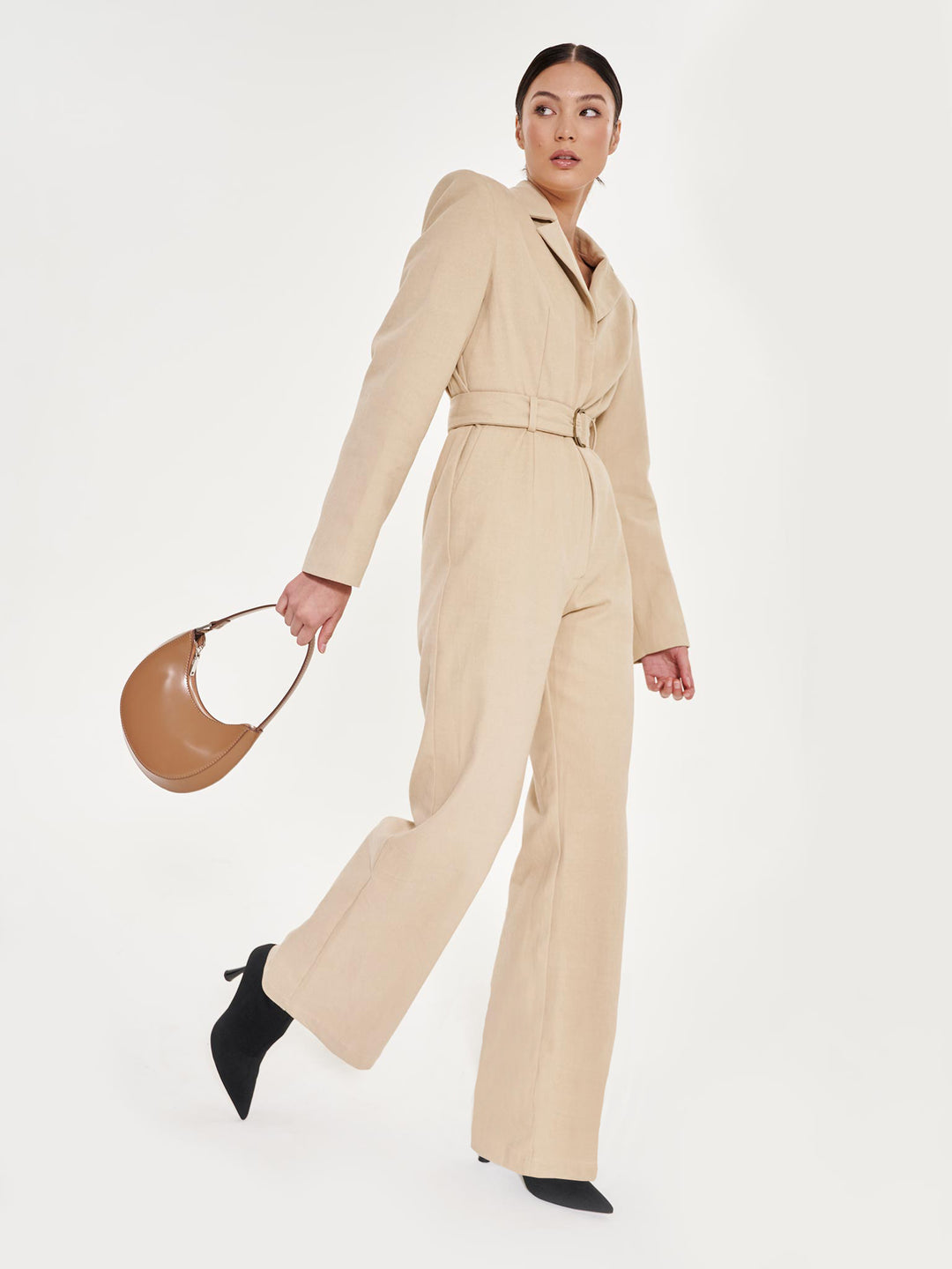 Belted Tailored Jumpsuit - Stone