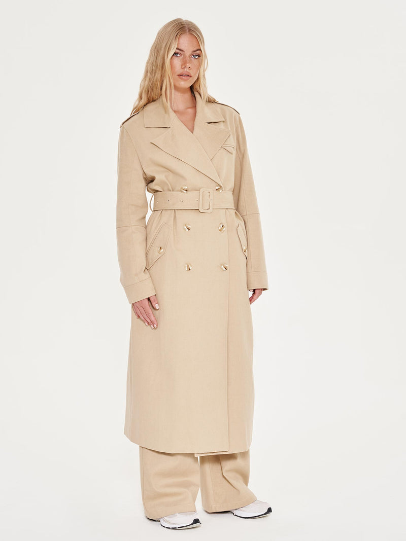 Stone Panel Detail Belted Trench Coat